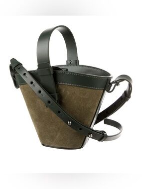 Nico Giani  Structured Olive Green Suede Bucket Bag